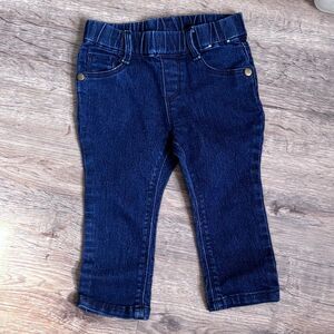 Baby Girl Denim Jeggings 6-12M | Soft Stretch Knit Faux Pocket Pants EUC
